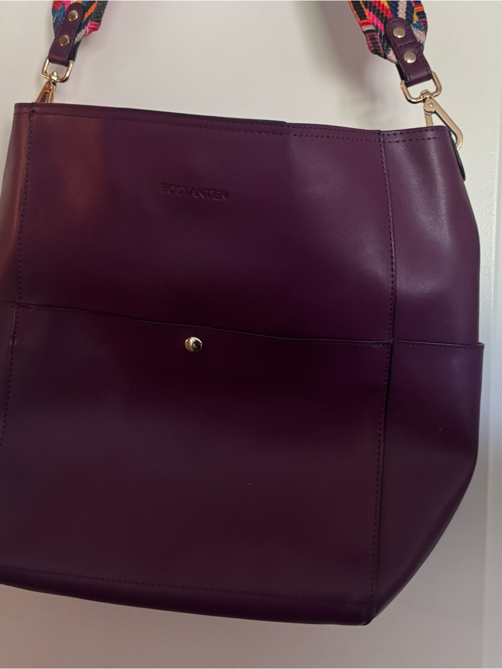 Plum Leather Shoulder Bag With Colorful Detachable Strap